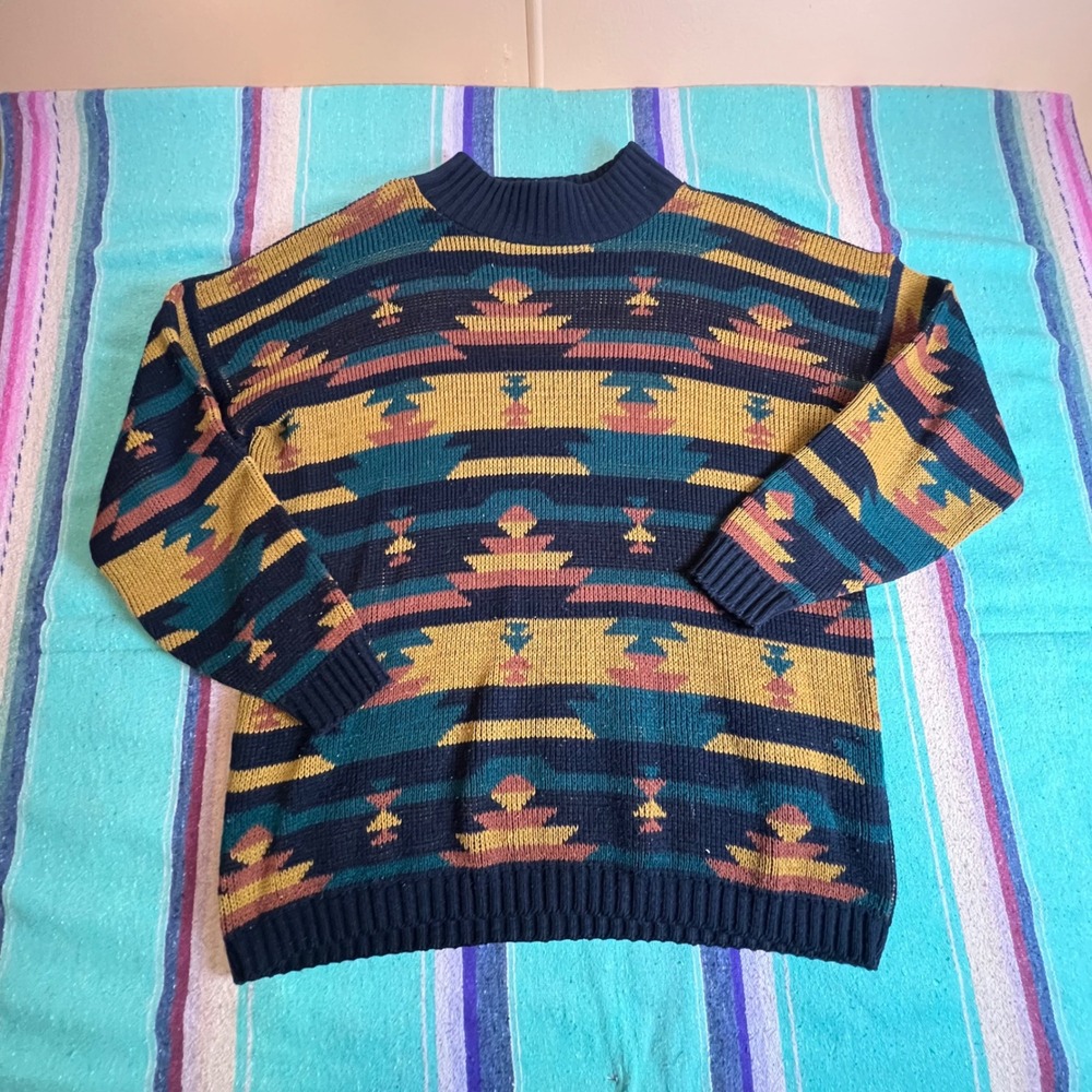 Clifton Place Sweater Mens Large Multi Southwestern Geometric Vintage USA Made